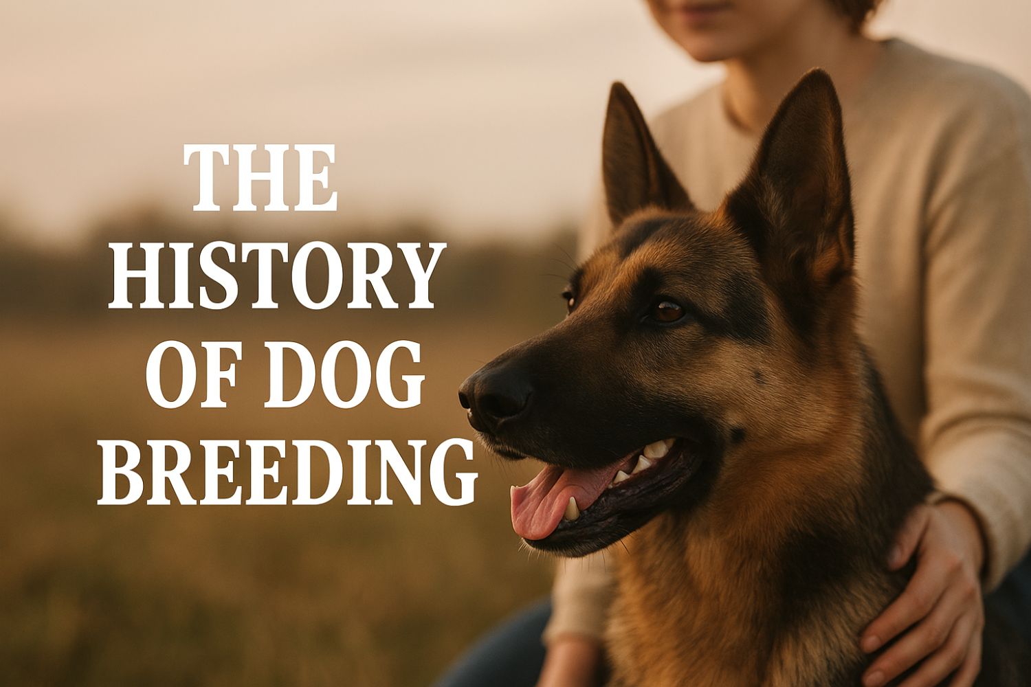 An Image entitled, 'The History of Dog Breeding. A lady with her arm around a German Shepherd.