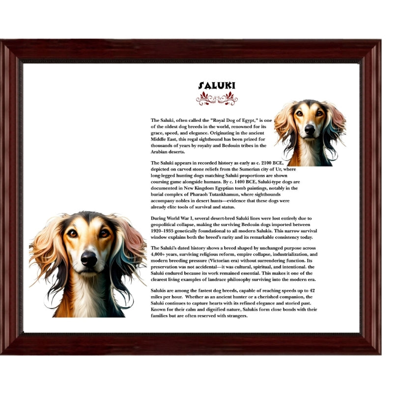Heritage History Portrait Collection-Unique/Rare Dog Breeds-Unique/Rare Dog Breeds Display of a Saluki dog breed in a 16x20 tan frame 