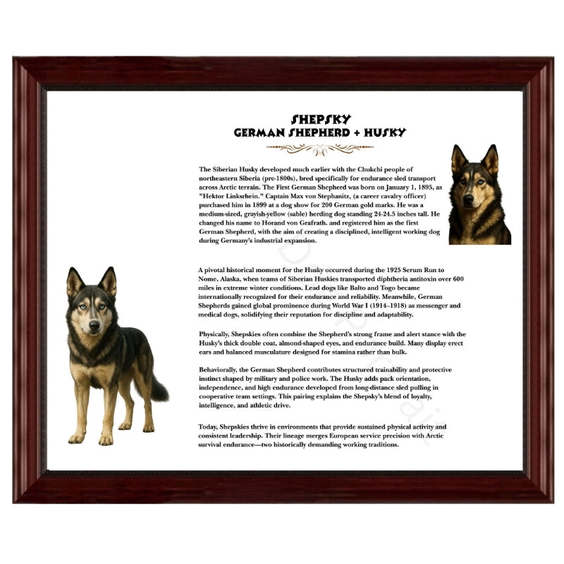 Shepsky (German Shepherd + Siberian Husky)-Heritage History Dog Breed Portrait
